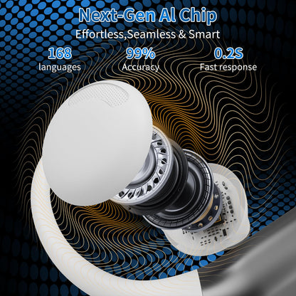 AI Translation Earbuds Real Time, 144 Languages Translator Earbuds, Bluetooth Open-Ear Translating Earbuds with 30H Playtime, Instant Voice Translator Device for Travel, Business, Learning, White