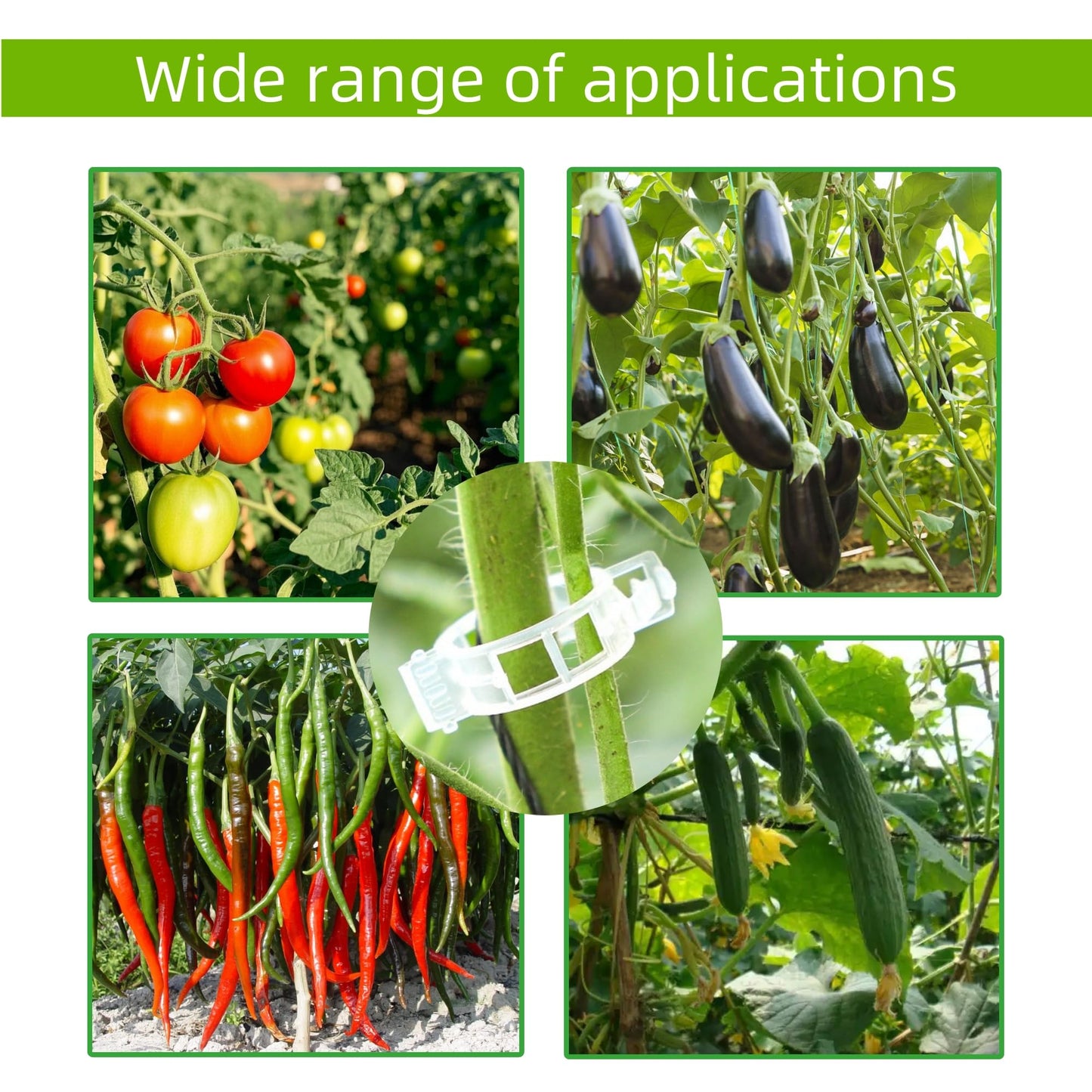 CIQIYO® 100 Pcs Plant Support Clips,Plastic Clips for Securing Plants,Tomato Vine Clips,Plant Fixing Clips,Garden Clips for Climbing Plants,Grape and Vine Vegetables (100, Green)