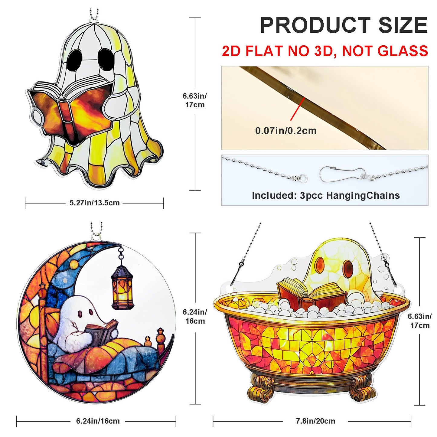 Ghost Reading Ornament Acrylic Suncatcher Window Hanging Wall Decor for Indoor Outdoor Doors Home