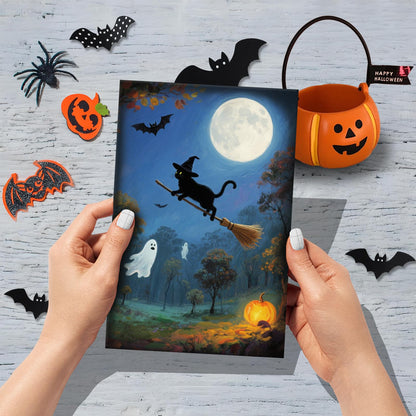 SuperShunhu 24 Pack Black Cat & Ghost Themed Halloween Card Set, Boxed Halloween Cards for Friends and Family, Spooky Blank Note Cards with Cats and Ghosts, 4 * 6 in