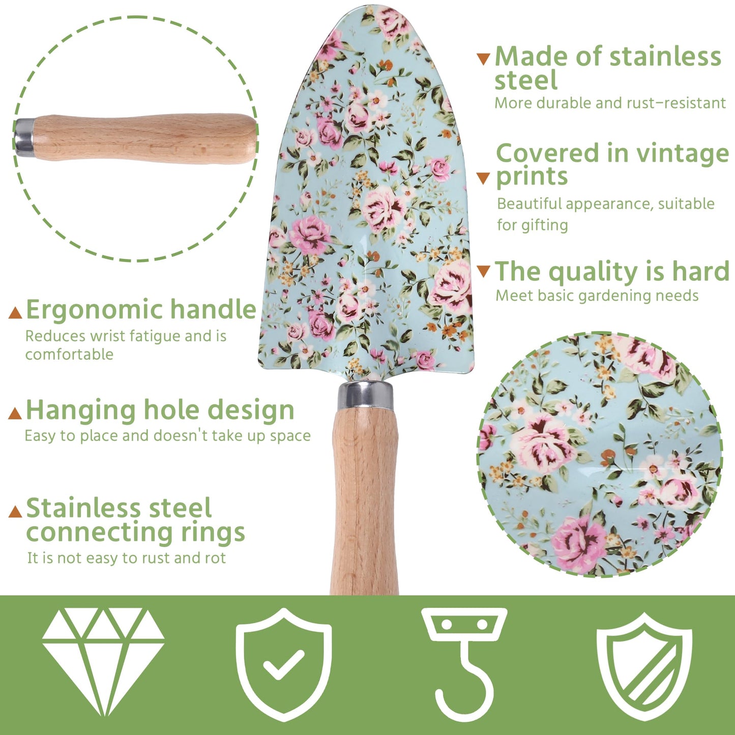 10-Piece Floral Garden Tools Set with Tote Bag, Heavy Duty Gardening Kit with Pruning Shears, Trowels, Rake, Sprayer, Kneeling Pad & Gloves - Gift for Women, Gardener, Mother's Day