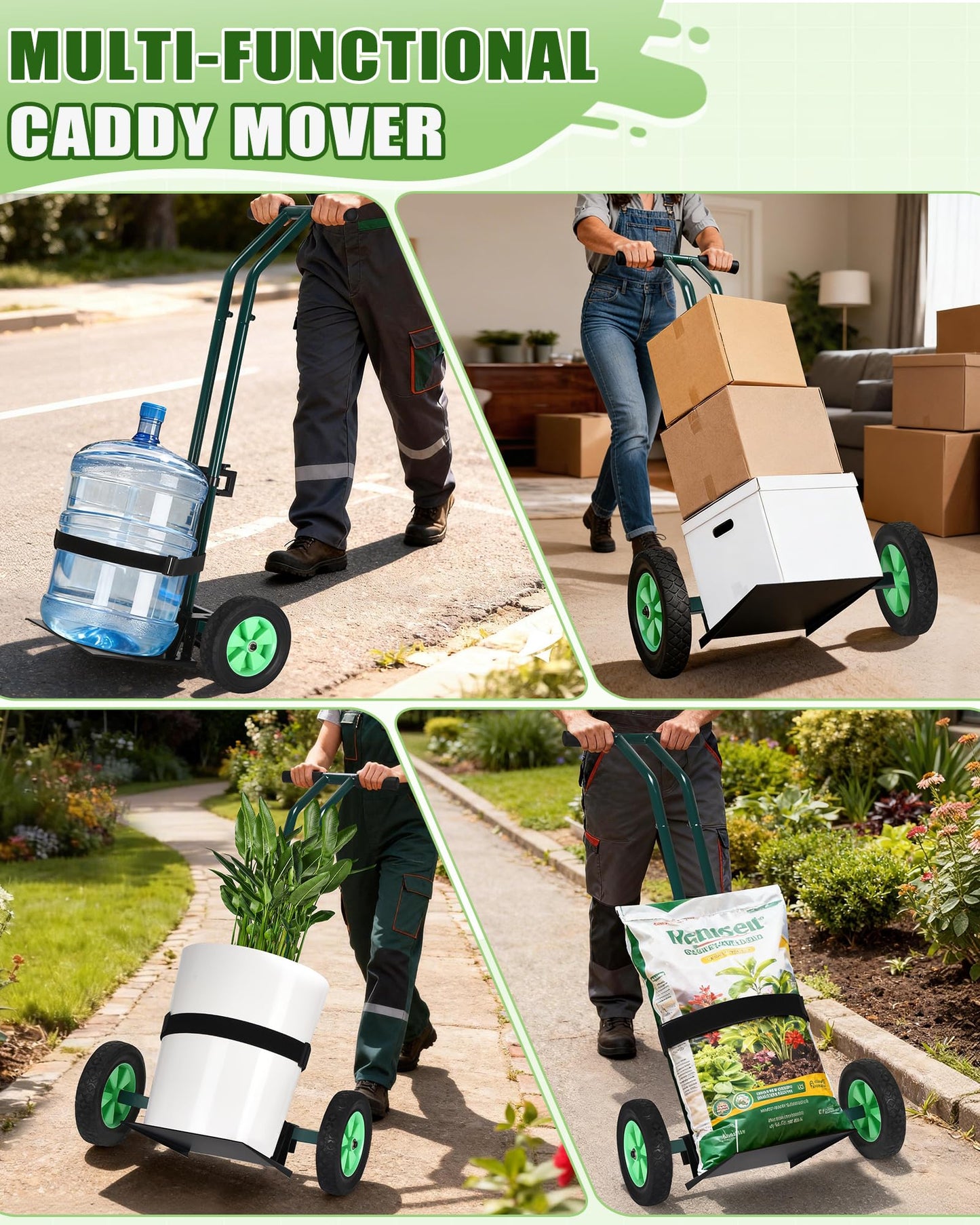 AugFir Plant Caddy with Wheels, 260LBS Rolling Plant Dolly Pot Mover with Adjustable Grabbing Arm and Suction Cups, Heavy Duty Garden Trolley Plant Cart with Strap for Indoor Outdoor Planters