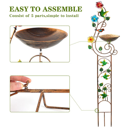 YADOOLIFE 57” Bird Bath with Garden Trellis for Climbing Plants Outdoor, Small Decorative Trellises Metal Birdbath Bird Baths, 1 Piece (Hummingbird)