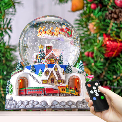 Musical Rotating Santa Claus Flying Over Village,Automatic Snowfall,Train, Christmas Snow Globe Music Box Gifts, for Women Wife Mom Girlfriend Daughter, Xmas Present,Plays 48 Classic Christmas Carols