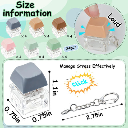 24 Pcs Morandi Keyboard Fidget Toy for Adult Kids Stress Relief, Fidget Keychain Keyboard Decompression Button Finger Clicker Toys, Button Stress Relief Fidget Gifts Birthday Party Favors Goodie Bag