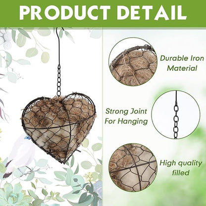 Menkxi 2 Pcs Bird Nesting Material, Hummingbird Nest Gift Enjoy Birds Gardening Outside Cute Decor Refillable Nesting Gift for Bird Lovers, Spring Garden Decoration Gifts (Heart Shaped)