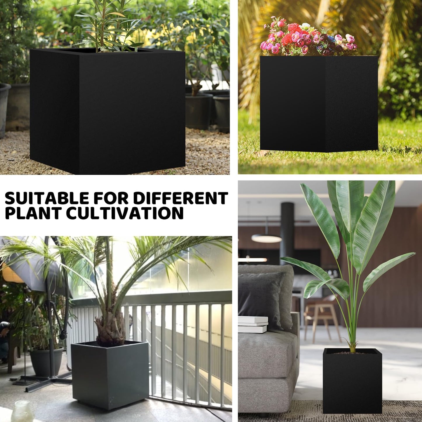 DEVALLEY Metal Planter Box 16"x16"x16",Heavy DutyTall Planter Modern Detached for Indoor & Outdoor Planters Cube,Square Flower Plant Pot for Commercial Residential for Patio Deck & Backyard
