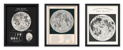 Poster Master 3-Piece Moon Wall Art Set, 8x10 Unframed Art Print Posters, Lunar Home Decor, Astrological Room Decoration Poster, Black & White Moon Design, Gift for Planetary Astrology Fans
