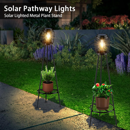 MXwcy Solar Lights Outdoor with LED Edison Bulbs, Solar Floor Lamp with Plant Stands for Garden Yard Pathway Driveway Front/Back Porch Decoration