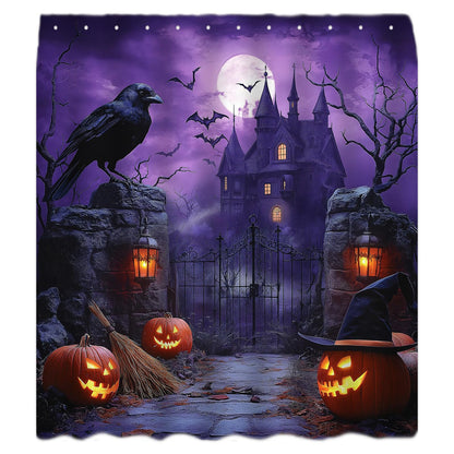 UPUMKSK Purple Haunted Castle Halloween Shower Curtain