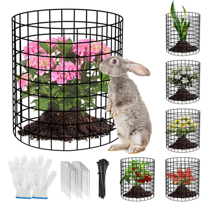 10 Pack Plant Protectors from Animals Wire Plant Protector Cage to Keep Animals Out with Zip Ties & Stakes, 30 Panels Bendable Metal Mesh for Flowers Vegetables