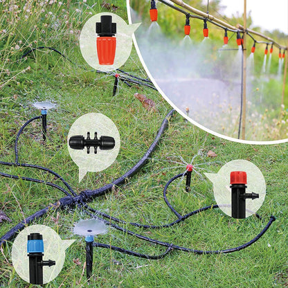 256FT Drip Irrigation System Kit, 163PCS Automatic Garden Watering Misting System with 1/4" Distribution & 1/2" Hose Tubing and Accessories for Greenhouse, Yard, Lawn, Plant