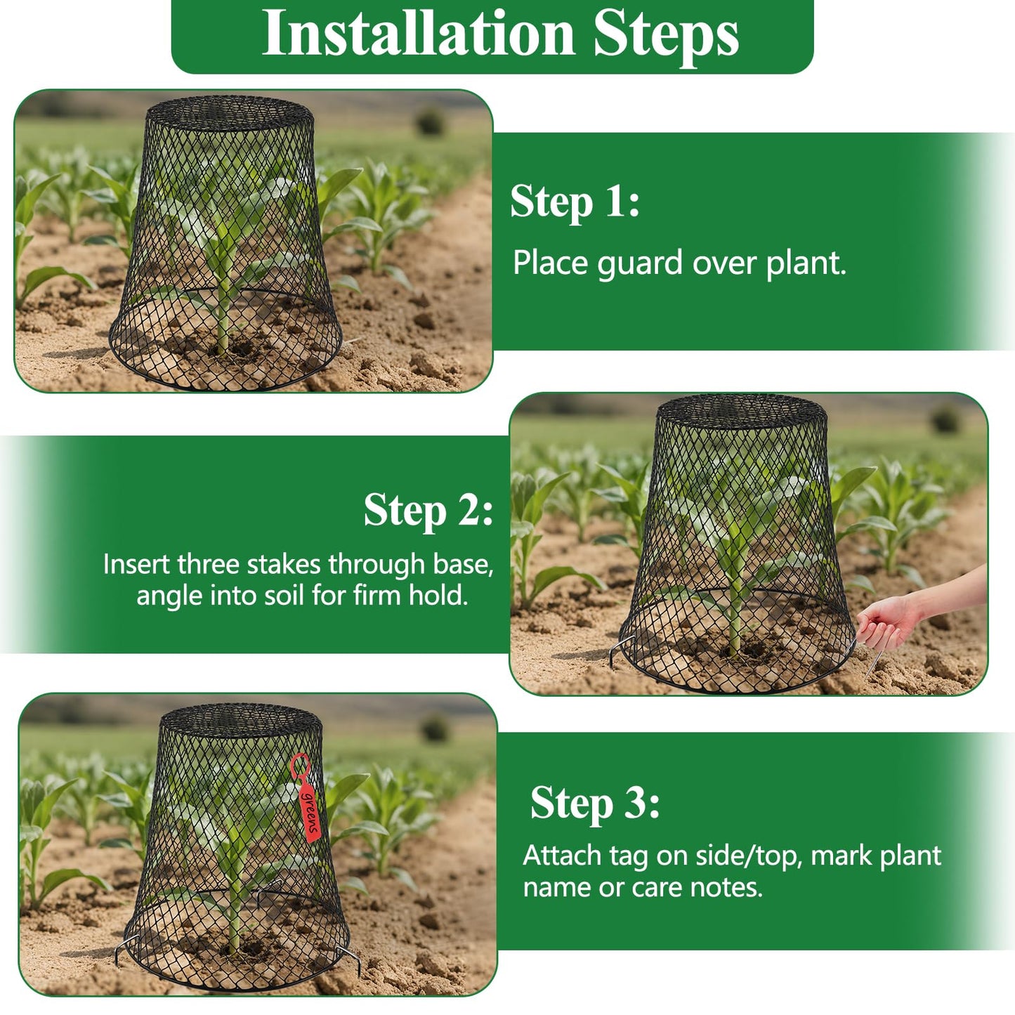 Cyrico 12 Pcs Plant Protectors from Animals, Chicken Wire Cloche Kit with Stakes and Labels, Metal Mesh Garden Cloches Keeps Out Rabbits, Squirrels and Birds for Seedlings Vegetables Flowers Outdoor