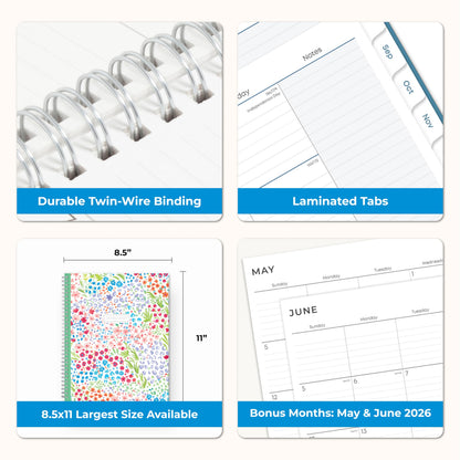 Blue Sky 2026-2027 Weekly and Monthly Academic Year Teacher Lesson Planner Calendar, July 2026 - June 2027, 8.5" x 11", Clear Pocket Cover, Wirebound, Laminated Tabs, Storage Pocket, Ditsy Dapple Light