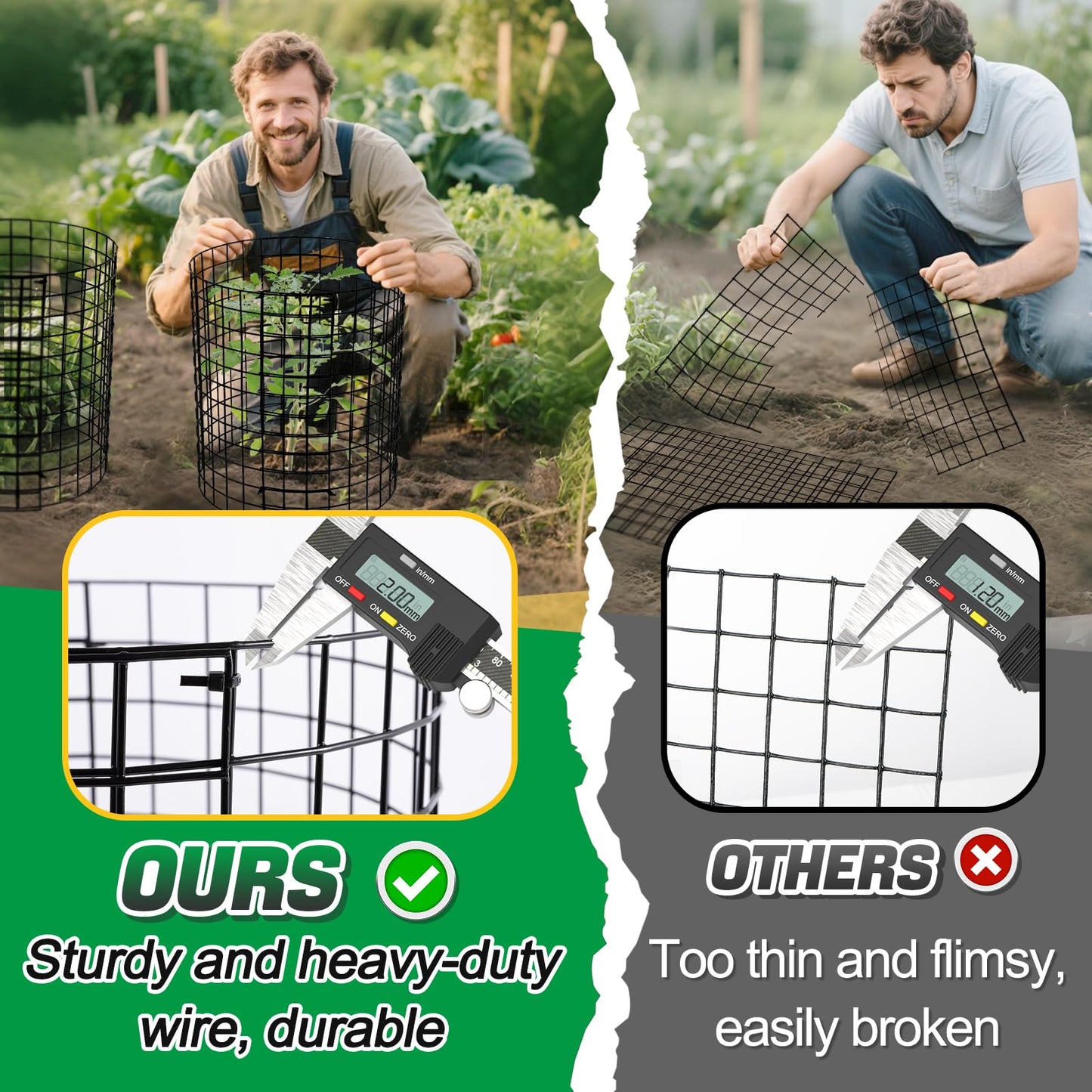 12-gauge Wire Pre-Bent Quick Setup Plant Protectors from Animals -14''H *13''Dia Chicken Wire Plant Cages to Keep Rabbits Deers Squirrels Out, Garden Bunny Barricades with Zip Ties Stakes, 10Pack