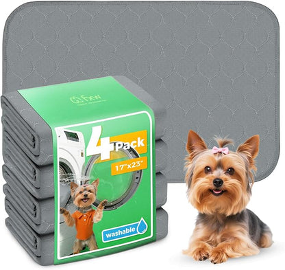 FXW Washable Pee Pads for Dogs, Puppy Pads with Super Absorbent, Specifically Designed for 24inch Cages, 17" x 23" Rectangle, Gray, 4 Packs