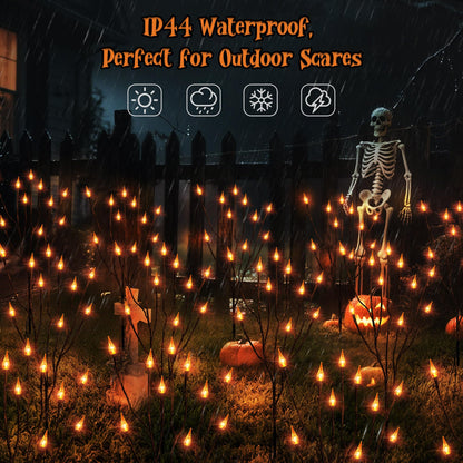 ODEETRONIC Halloween Pathway Lights – 3 Pack 30 LED Orange Candle Stake Lights, 7.54ft 8 Modes Outdoor Halloween Light Battery Operated, Waterproof & Timer Orange Light for Lawn, Path, Garden Decor