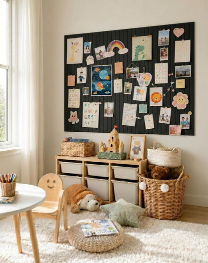Aothia 12-Pack Felt Bulletin Board Tiles 48"x36", Modular Pin Board for Smooth Walls, Cork Board Alternative for Notes & Photos, 0.35" Thick, 70 Adhesive Tabs & 40 Pins, Black