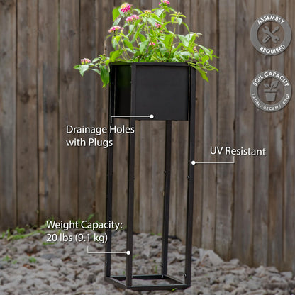 Sunnydaze Modern Simplicity 8.25" Square Metal Raised Planter Box with Legs - Set of 2 - Indoor or Outdoor Use - Black - 27" H