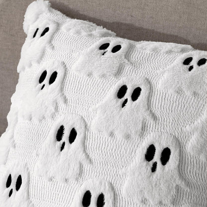 MIULEE Halloween Pillow Covers Set of 2 White Ghost Decorative Soft Throw Pillows Plush Faux Fur Wool Couch Cushion Case for Fall Decor Chair Sofa Bedroom Living Room 18x18 inch