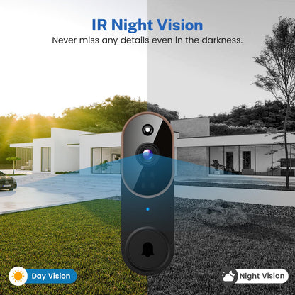 Orbitell Wireless Wi-Fi Video Doorbell Camera with Two Way Audio, AI Motion Detection, Night Vision and Cloud Storage, 2.4G Wi-Fi only