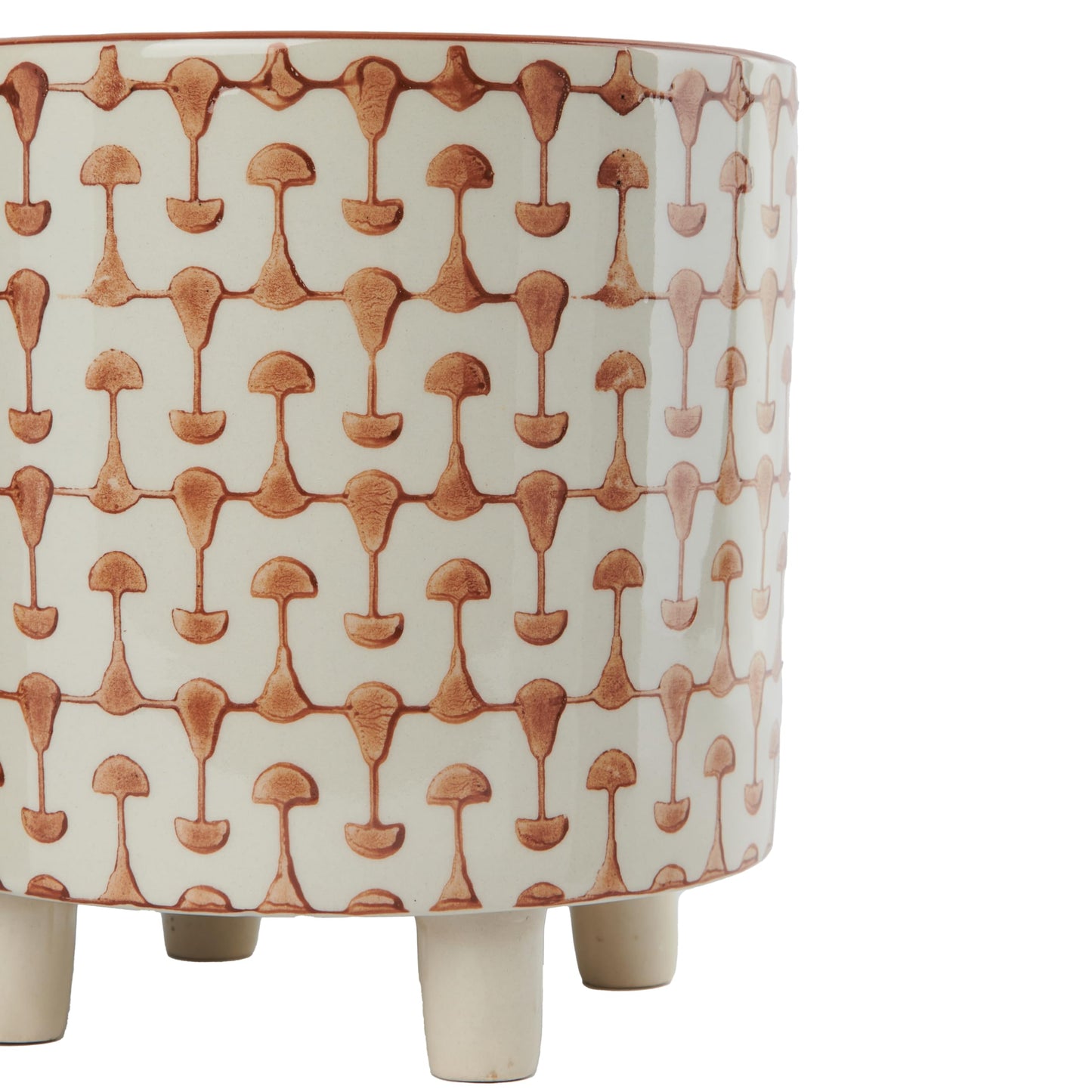Creative Co-Op Footed Stoneware Planter with Abstract Print, Rust and White