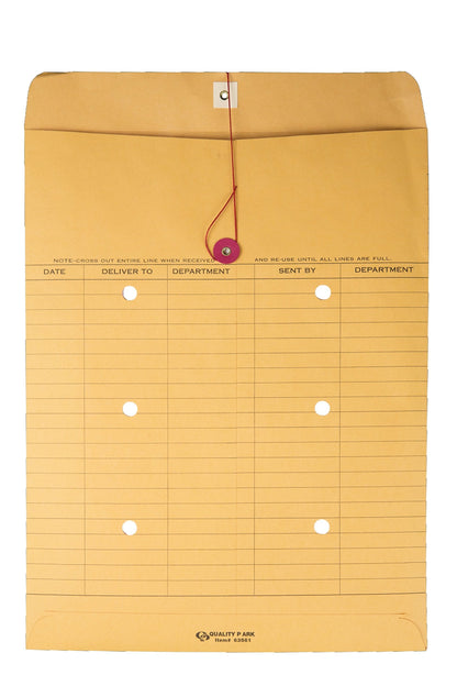 Quality Park 10 x 13 Interoffice Envelopes, 100 Pack, Inter office Routing Envelopes with String & Button Closure, 28 lb Brown Kraft, Reusable Document Mailers