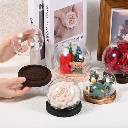 M METERXITY Cloche Glass Dome, D4.7In Ball Jar with Wooden Base for DIY Snow Globes/Small Plants/Flowers/Candles/Models/Souvenirs, Glass Display Case [Black]