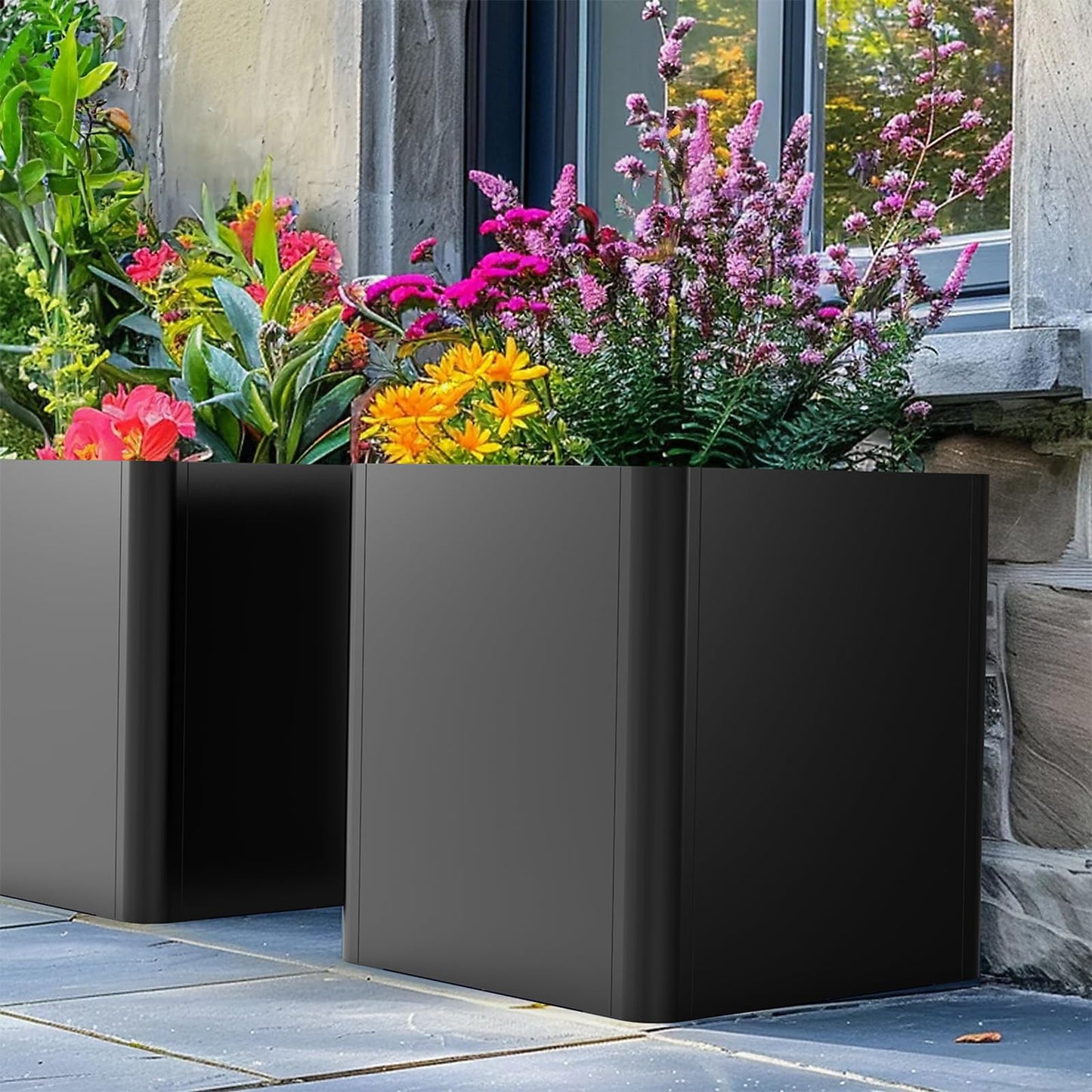 Gardenaire Metal Square Planter Box, Galvanized Steel Planters for Outdoor Plants, 20"x 20"x 21" Black Large Outdoor Planters with Drainage Hole for Porch/Patio/Garden