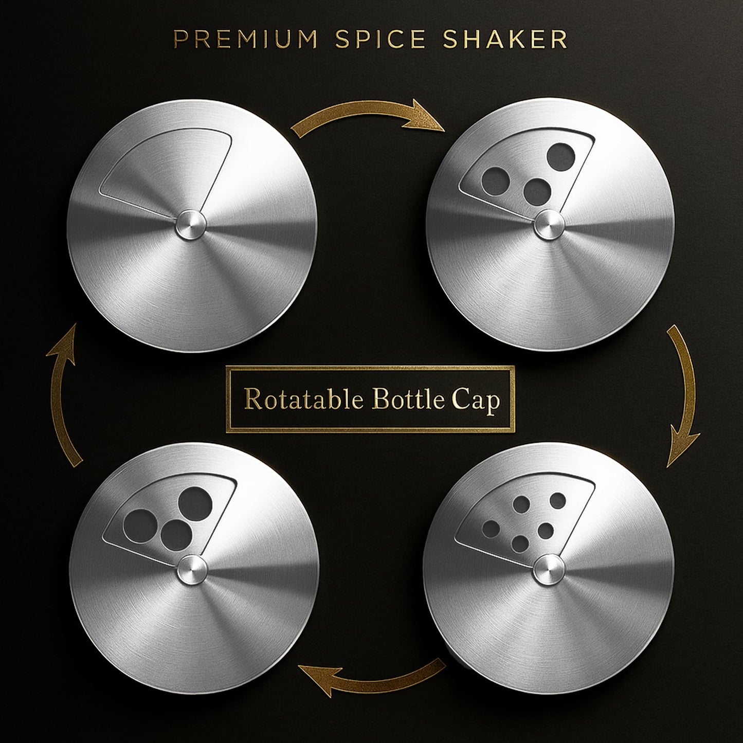 GOOHERA 4-Piece Salt and Pepper Shakers Set, 100mL (3.38oz) Each – Premium Stainless Steel Spice Dispensers with Adjustable Pour Holes – SILVER