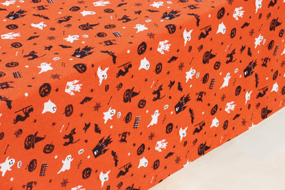PurpleEssences Orange Black Halloween Tablecloth, Square Halloween Party Tablecloth Decoration, 52x52 Inch Machine Washable Cotton Table Cover, Haunted House