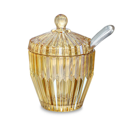 kanpura Glass Sugar Bowl with Lid and Serving Spoon Salt Pot Pepper Storage Jar Seasoning Pot Dispenser Container Sugar Box Condiment Spice Racks Holder for Home Kitchen(Amber)