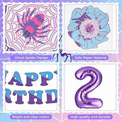 37pcs Ghost Spider Birthday Decorations-Purple Number Balloon,Happy Birthday Banner,Pink/Purple Balloons,Ghost Spider Theme Birthday Decor for HappyBirthday Party (Spider-Purple-2nd)