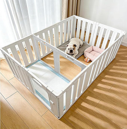 Acrylic Indoor Dog Playpen with Heavy Duty Door Lock,24" H 12 Panels DIY Puppy Playpen Pet Play Pen for Small Animal, Easy Assemble and Clean Plastic Pet Fence,White