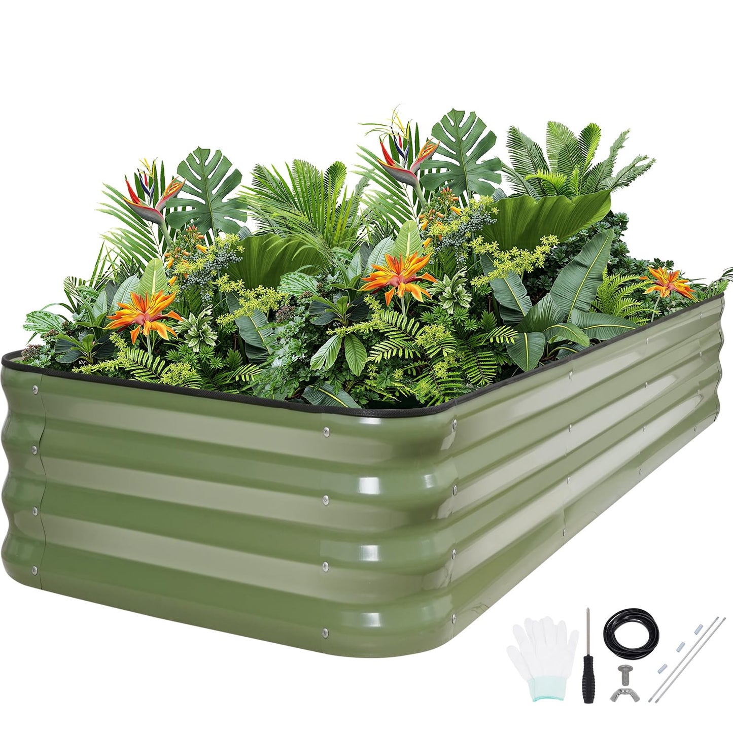 5-in-1 Adjustable Raised Garden Bed Kit | Galvanized Planter Boxes for Vegetables, Flowers | 12" Tall, Multiple Sizes (8x3x1ft, 9x2x1ft, 10x1x1ft, 6x5x1ft, 7x4x1ft) | Outdoor Metal Raised Bed, Green
