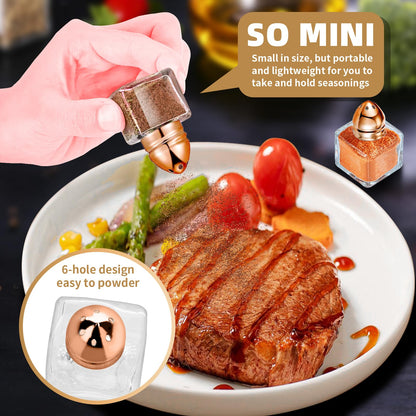 12 Pcs 0.5 oz Cube Shape Small Salt and Pepper Shakers Clear Mini Glass Seasoning Jars Spice Salt Shakers with Funnel and Storage Rack for Wedding Party Restaurant Home Kitchen (Rose Gold)
