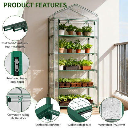 SUNYRISY Indoor Greenhouse with Grow Lights, 5 Tier Mini Small Greenhouse Kit with Zippered PVC Tent Cover for Indoor Garden Seed Starting Tray, 36W Full Spectrum with Timer