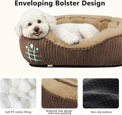 Medium Dog Beds for Medium Small Dogs Washable, Rectangle Dog Bed Medium Size Dog, Orthopedic Warming Soft Calming Sleeping Puppy Bed Durable Pet Bed with Anti-Slip Bottom(Brown,25"x21"x8")