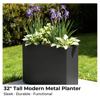 WORTH 36" Large Metal Planter Box, Outdoor Long Rectangular Tall Planter with Insert Shelf & Drainage Holes, Matte Black Standing Plants Box for Patio, Garden, Balcony, 36"Lx11"Wx32"H, Easy to Install