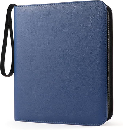 4 Pocket Top Loader Binder for 144 Toploaders, Side Loading Toploader Binder for 3 x 4'' Rigid Cards with Zipper Closure, PU Leather Ringless 2x2 Card Binder for MTG/TCG/Sports/Games, Blue