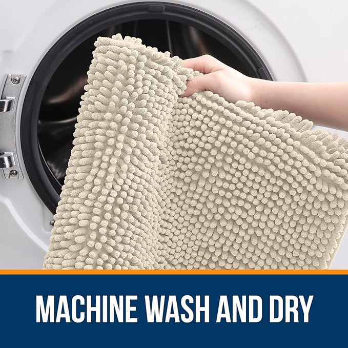 OLANLY Large Bathroom Rugs 45x27, Extra Soft Absorbent Chenille Bath Rugs, Rubber Backing Quick Dry, Machine Washable Bath Mats for Bathroom Floor, Tub and Shower, Home Decor Accessories, Sand