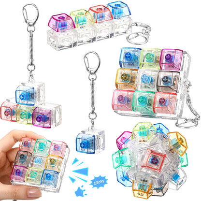 Halloscume 5 Pcs Keyboard Adult Fidget Clicker in 5 Styles Keyboard Fidget Keychain Cube Mechanical Key Button Clicker Stress Relief Gift for Office Home Pass Time(Color Transparent)