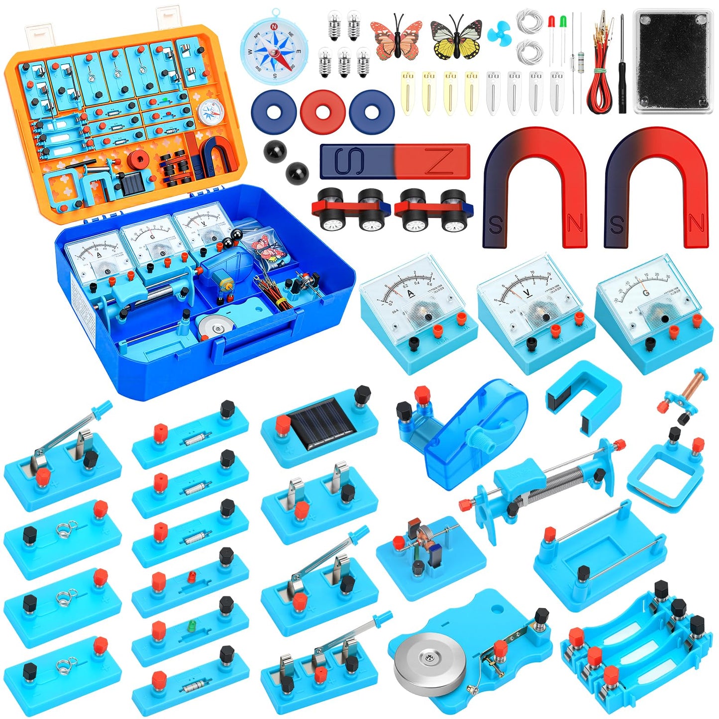 Ransanx 79 PCS Electricity and Magnetism Kit for Kids Age 8-16, STEM Science Magnet Experiment Kit with Magnetic Car, Hand Crank Generator, Physics Lab Circuit Board for Students Learning
