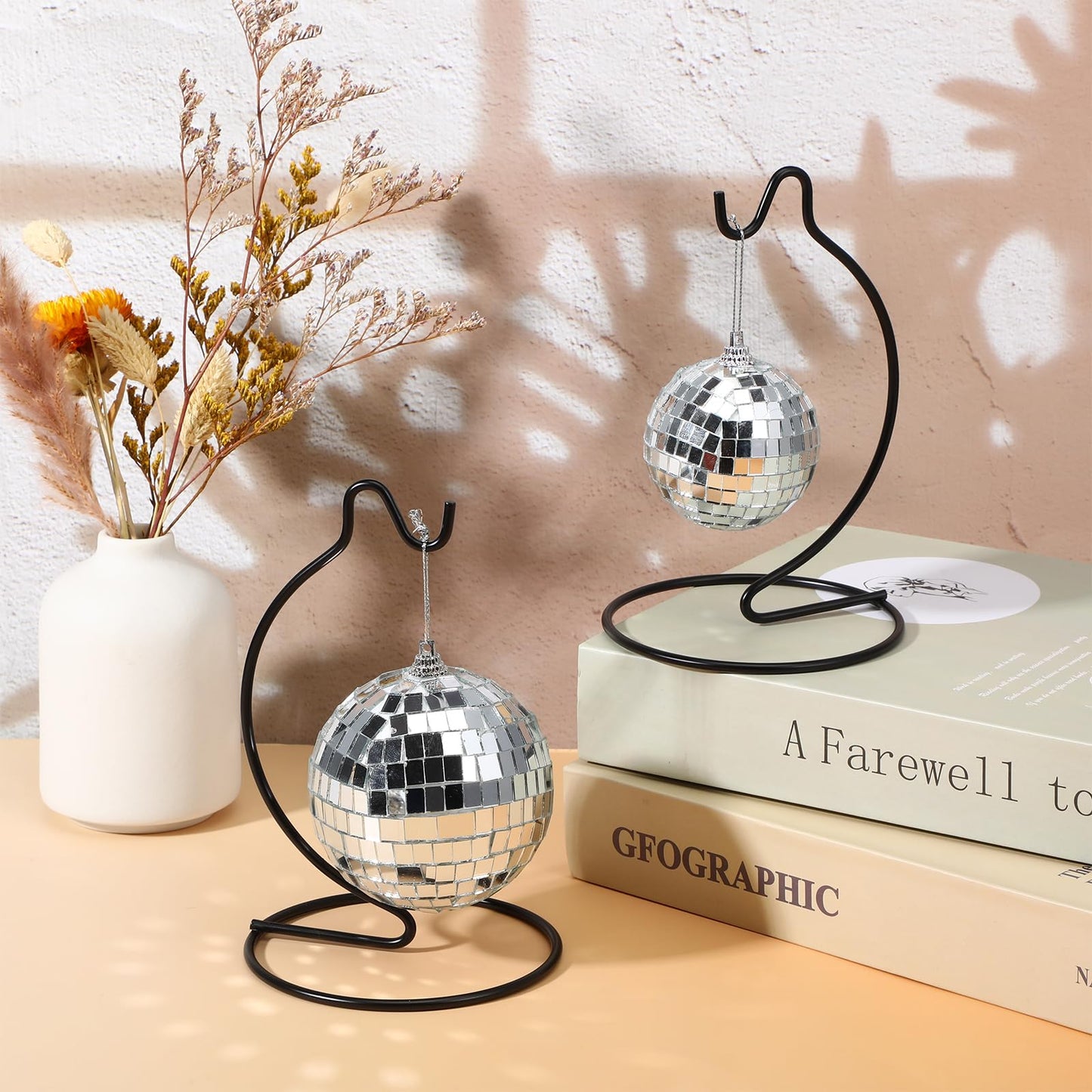 kenaeooe 20 Pcs Iron Ornament Display Stand, Hanging Holder for Glass Globe Terrarium Air Plant Witch Ball and Christmas Ornament Home Wedding Decoration, Black