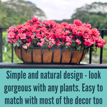 LaLaGreen Deck Railing Planter Boxes for Plants (24 Inch, 2 Pack) Black Metal Wall Planters for Outdoor Plants, Window Flower Box Deck Railings with Coco Liner, Fence Balcony Patio Porch Over Rail