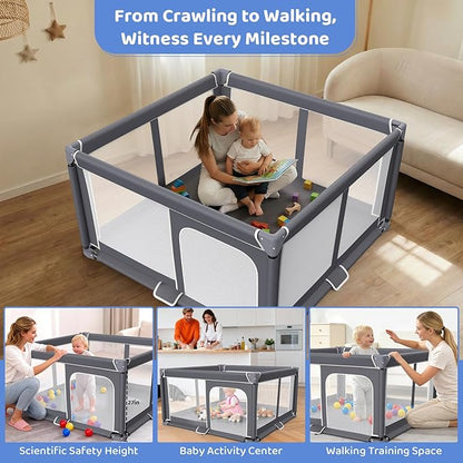 Foldable Baby Playpen with Mat, 50"x50" Safety Play Yard for Babies & Toddlers - Indoor & Outdoor Use with Carry Bag - Collapsible, Portable Play Yard, Dark Gray