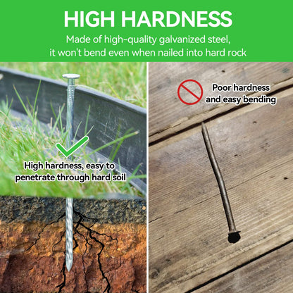 EISENSP 8 Inch Heavy Duty Landscape Stakes with Gasket Caps - 50 Sets Galvanized Spiral Garden Landscape Stakes Kit for Securing Weed Barrier Fabric, Artificial Turf, Tent and More