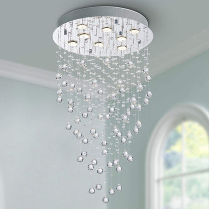 Bestier Crystal Raindrop Chandelier Flush Mount Light Fixture 20in Wide x 34in High Glass, Model AK-AJ-18129, 8 GU10 Bulbs Required