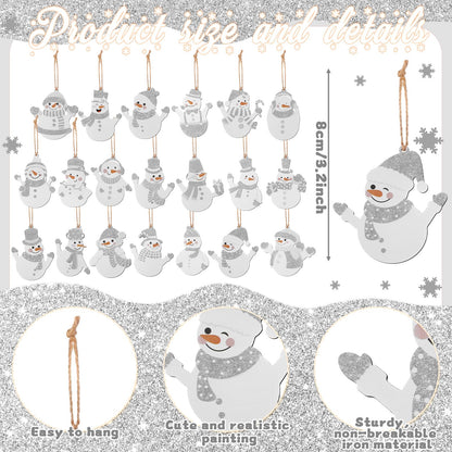 MorningRo 20 Pcs Winter Snowman Hanging Ornaments Metal Tree Ornaments Winter Snowman Hanging Decoration Rustic Farmhouse Tree Decorations for Holiday Celebrations