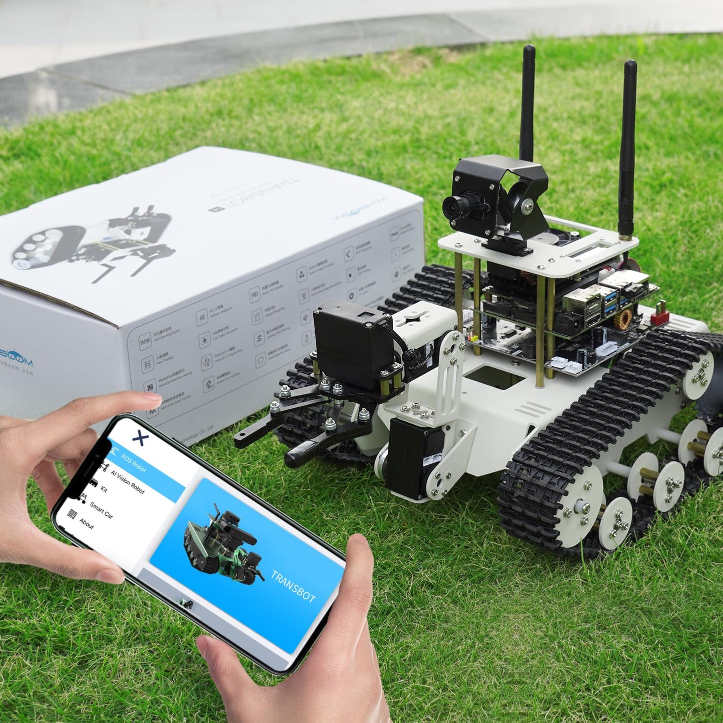 Yahboom Tank Chassis Roboict Kit AI Camera DIY Programmable Project ROS Starter for Jetson Nano Recognition|Tracking|OpenCV|MediaPipe Teens Adults (Transbot-SE with Nano)